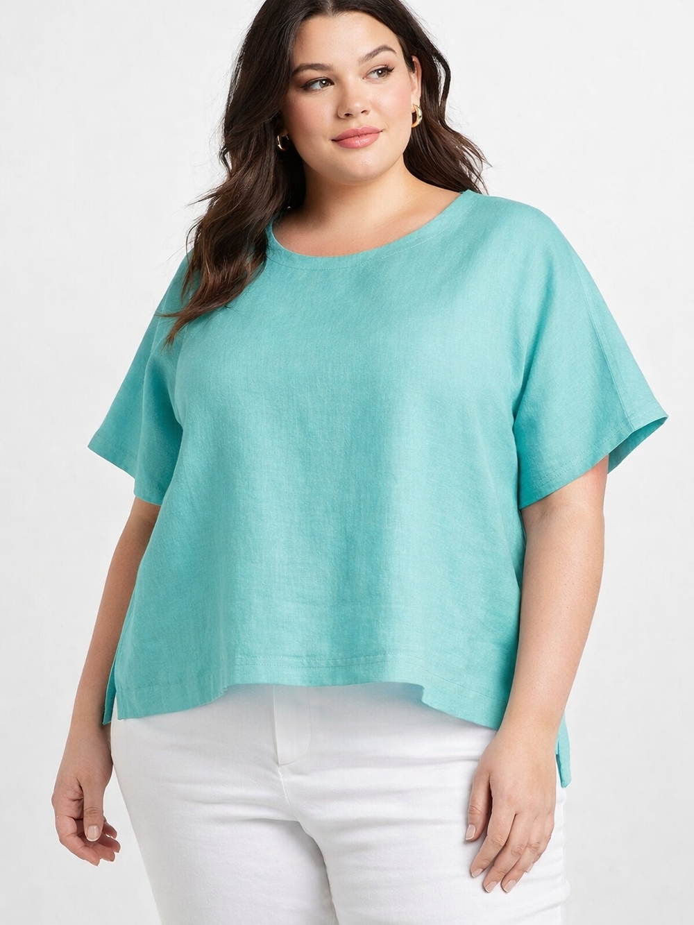 DKNY Aqua Boxy Linen Short Sleeve Top